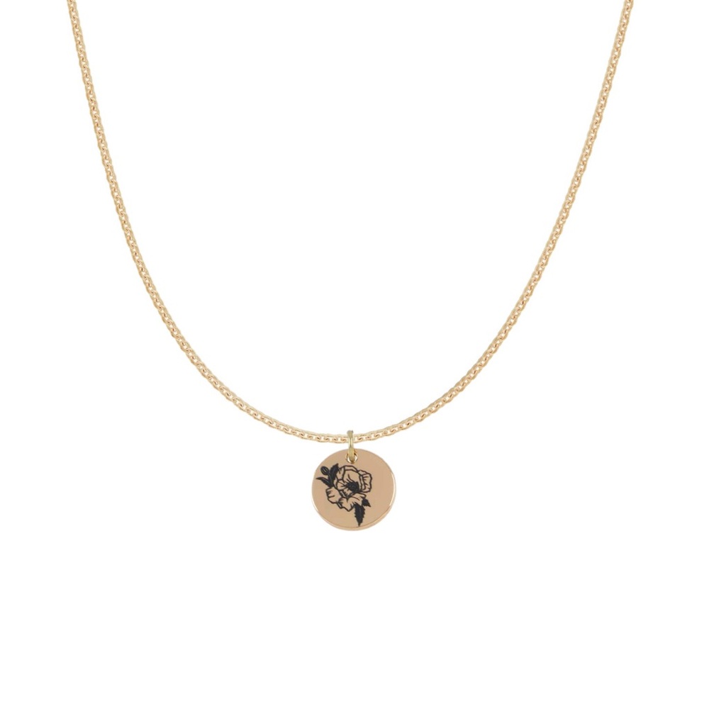 Gold Flower Stamped Coin Charm Necklace
